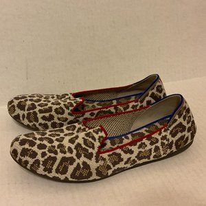 Rothy's The Loafer 8M Cream Brown Animal Print Red Trim